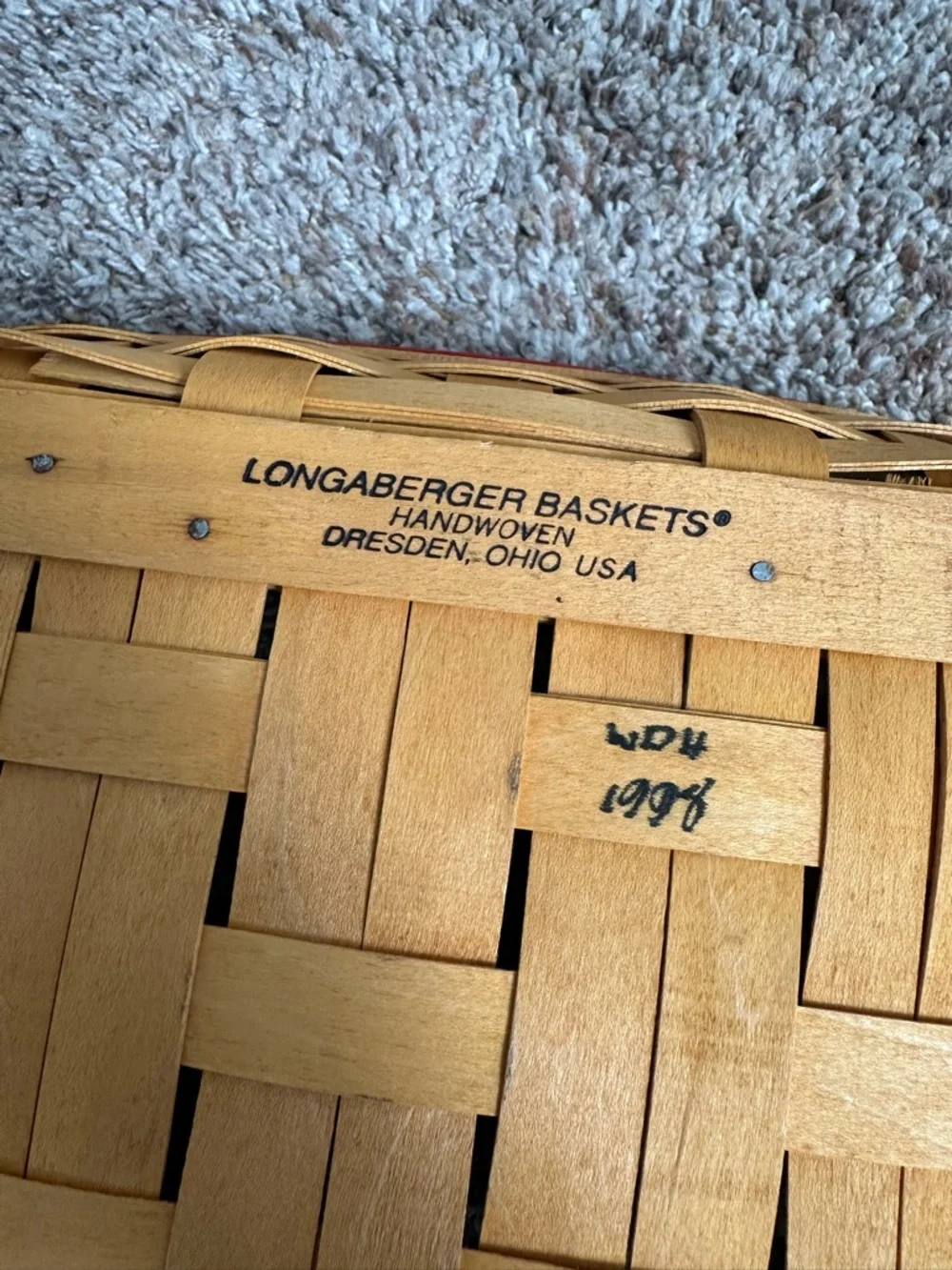 Longaberger 1998 Picnic Pal Basket with 3 Way Protector Red Navy Trim